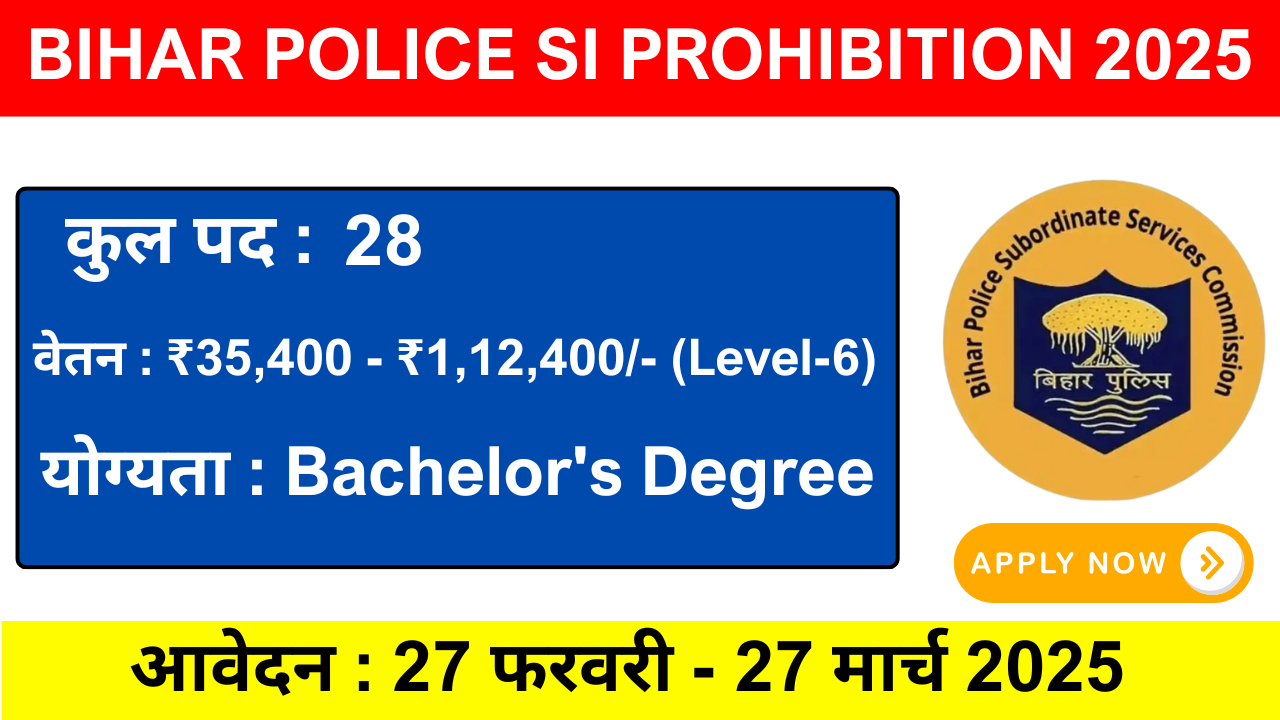 Bihar SI Prohibition Vacancy: 28 पदों पर भर्ती शुरू